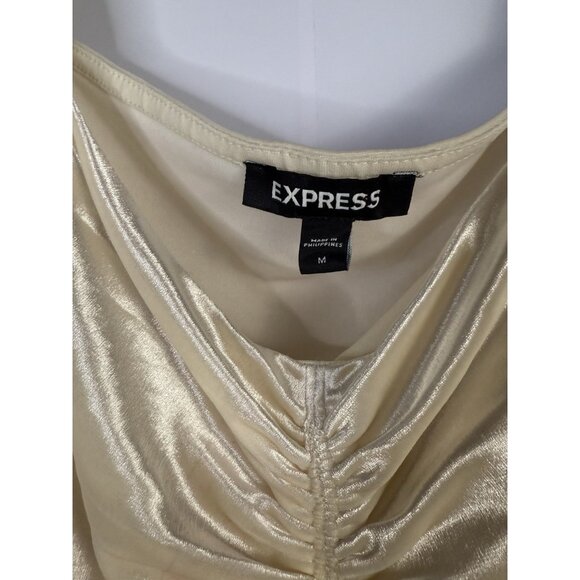 Express Womens size M Cream Velvet Ruched Front Top Princess Coquette Fairy - Picture 2 of 7